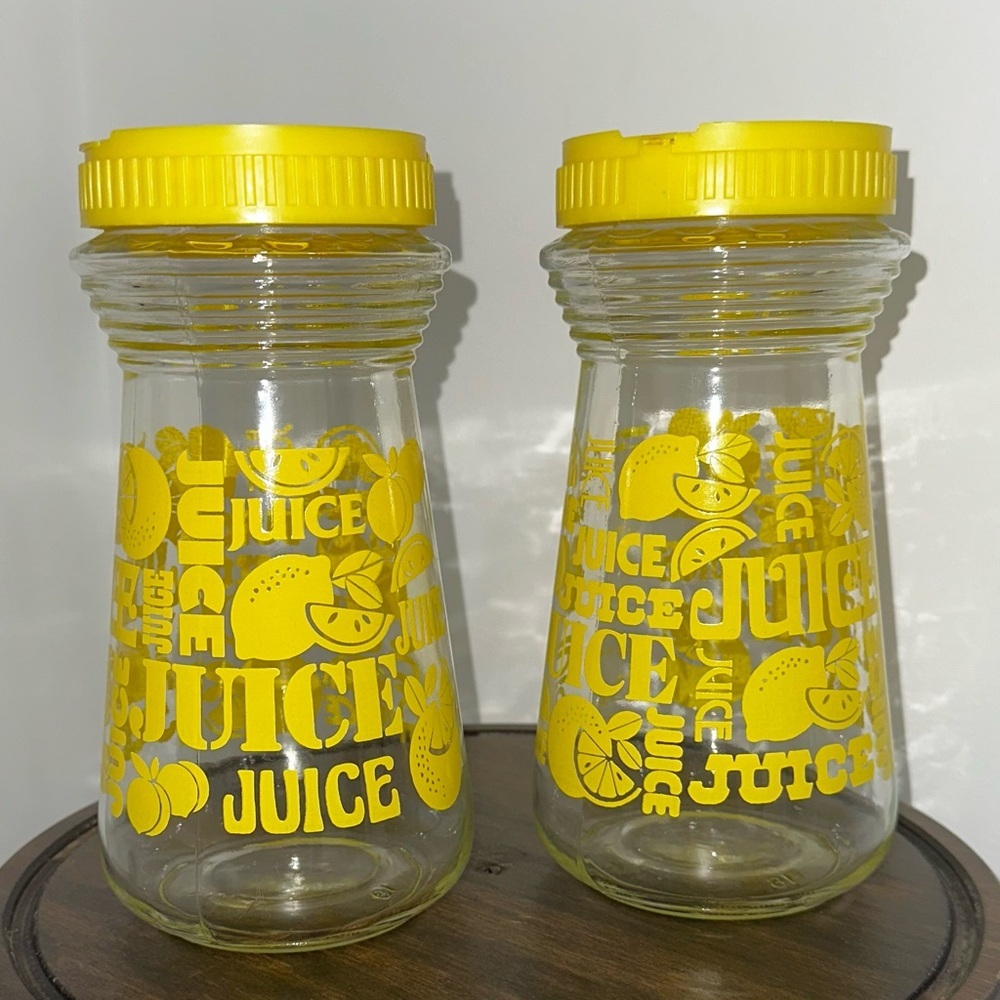 Vintage 1970’s Anchor Hocking Yellow Lemon Juice Carafes - Set of 2